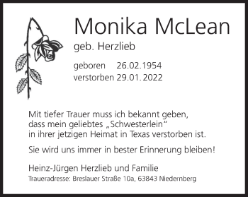 Anzeige von Monika McLean von MGO