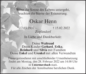 Anzeige von Oskar Henn von MGO