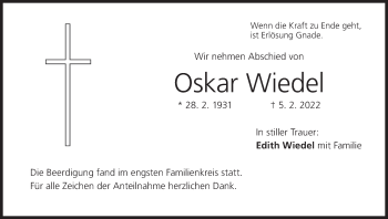 Anzeige von Oskar Wiedel von MGO