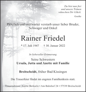 Anzeige von Rainer Friedel von MGO