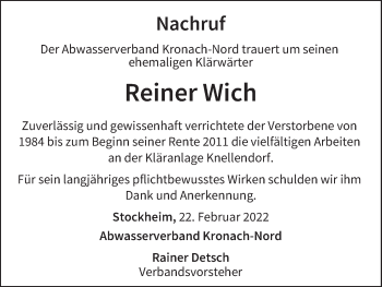 Anzeige von Reiner Wich von MGO