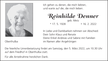 Anzeige von Reinhilde Denner von MGO