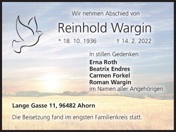 Anzeige von Reinhold Wargin von MGO