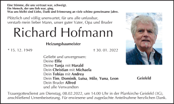 Anzeige von Richard Hofmann von MGO