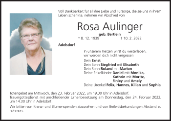 Anzeige von Rosa Aulinger von MGO