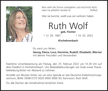 Anzeige von Ruth Wolf von MGO