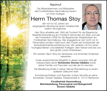 Anzeige von Thomas Stoy von MGO