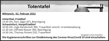 Anzeige von Totentafel vom 02.02.2022 von MGO