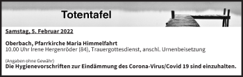 Anzeige von Totentafel vom 05.02.2022 von MGO