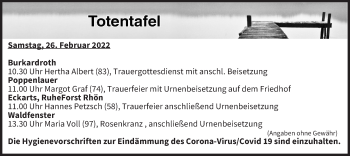 Anzeige von Totentafel vom 26.02.2022 von MGO