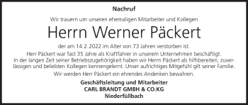 Anzeige von Werner Päckert von MGO