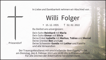 Anzeige von Willi Folger von MGO