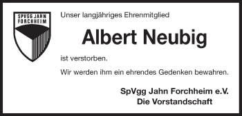 Anzeige von Albert Neubig von MGO