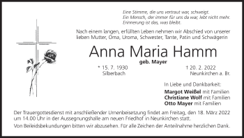 Anzeige von Anna Maria Hamm von MGO