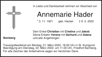 Anzeige von Annemarie Hader von MGO