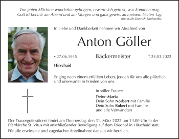 Anzeige von Anton Göller von MGO