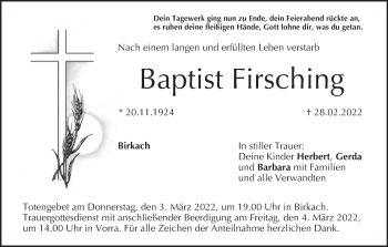 Anzeige von Baptist Firsching von MGO