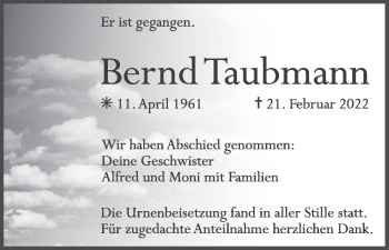 Anzeige von Bernd Taubmann von MGO