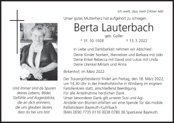 Anzeige von Berta Lauterbach von MGO