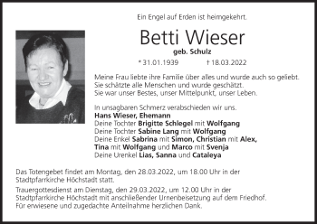 Anzeige von Betti Wieser von MGO