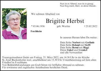 Anzeige von Brigitte Herbst von MGO