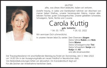 Anzeige von Carola Kuttig von MGO