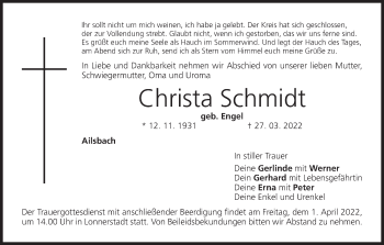 Anzeige von Christa Schmidt von MGO