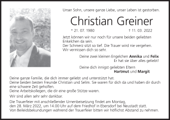 Anzeige von Christian Greiner von MGO