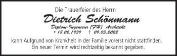 Anzeige von Dietrich Schönmann von MGO