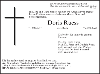 Anzeige von Doris Ruess von MGO