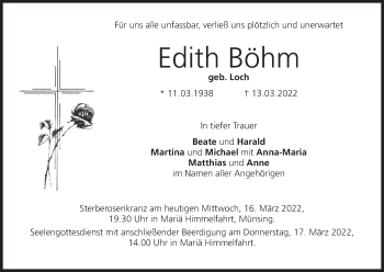Anzeige von Edith Böhm von MGO