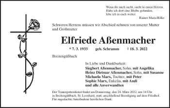 Anzeige von Elfriede Aßenmacher von MGO