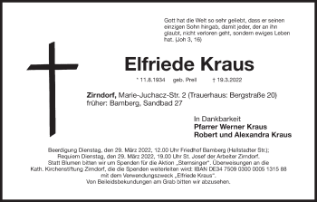 Anzeige von Elfriede Kraus von MGO