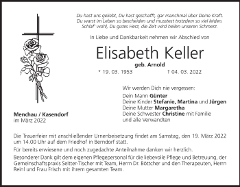 Anzeige von Elisabeth Keller von MGO