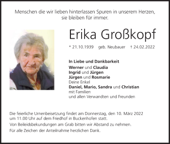 Anzeige von Erika Großkopf von MGO