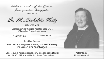 Anzeige von Erna Metz von MGO