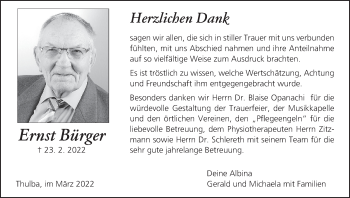 Anzeige von Ernst Bürger von MGO