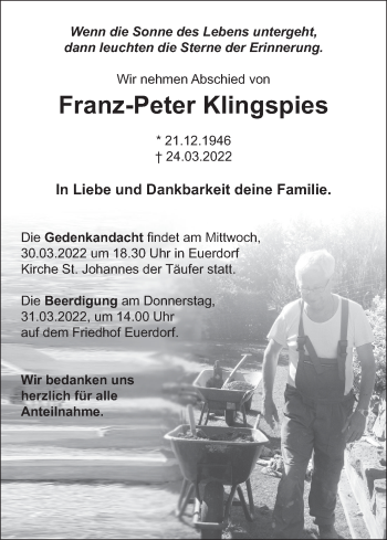 Anzeige von Franz-Peter Klingspies von MGO