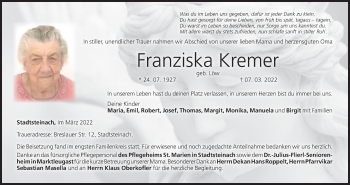 Anzeige von Franziska Kremer von MGO