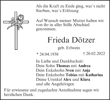 Anzeige von Frieda Dötzer von MGO