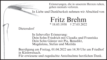 Anzeige von Fritz Brehm von MGO
