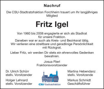 Anzeige von Fritz Igel von MGO