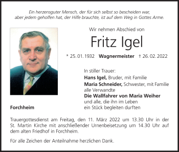 Anzeige von Fritz Igel von MGO
