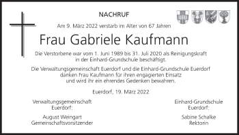 Anzeige von Gabriele Kaufmann von MGO