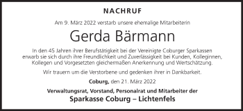 Anzeige von Gerda Bärmann von MGO