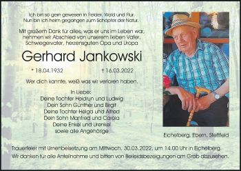 Anzeige von Gerhard Jankowski von MGO