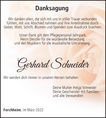 Anzeige von Gerhard Schneider von MGO