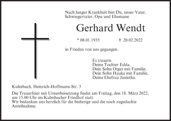 Anzeige von Gerhard Wendt von MGO