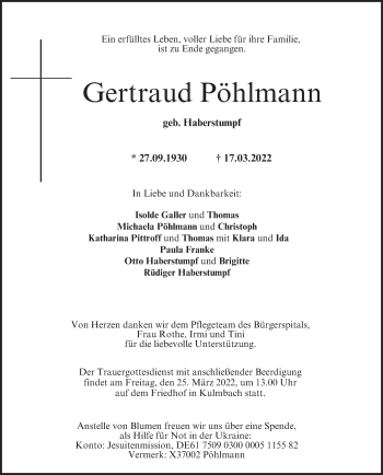 Anzeige von Gertraud Pöhlmann von MGO