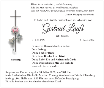 Anzeige von Gertrud Lauß von MGO